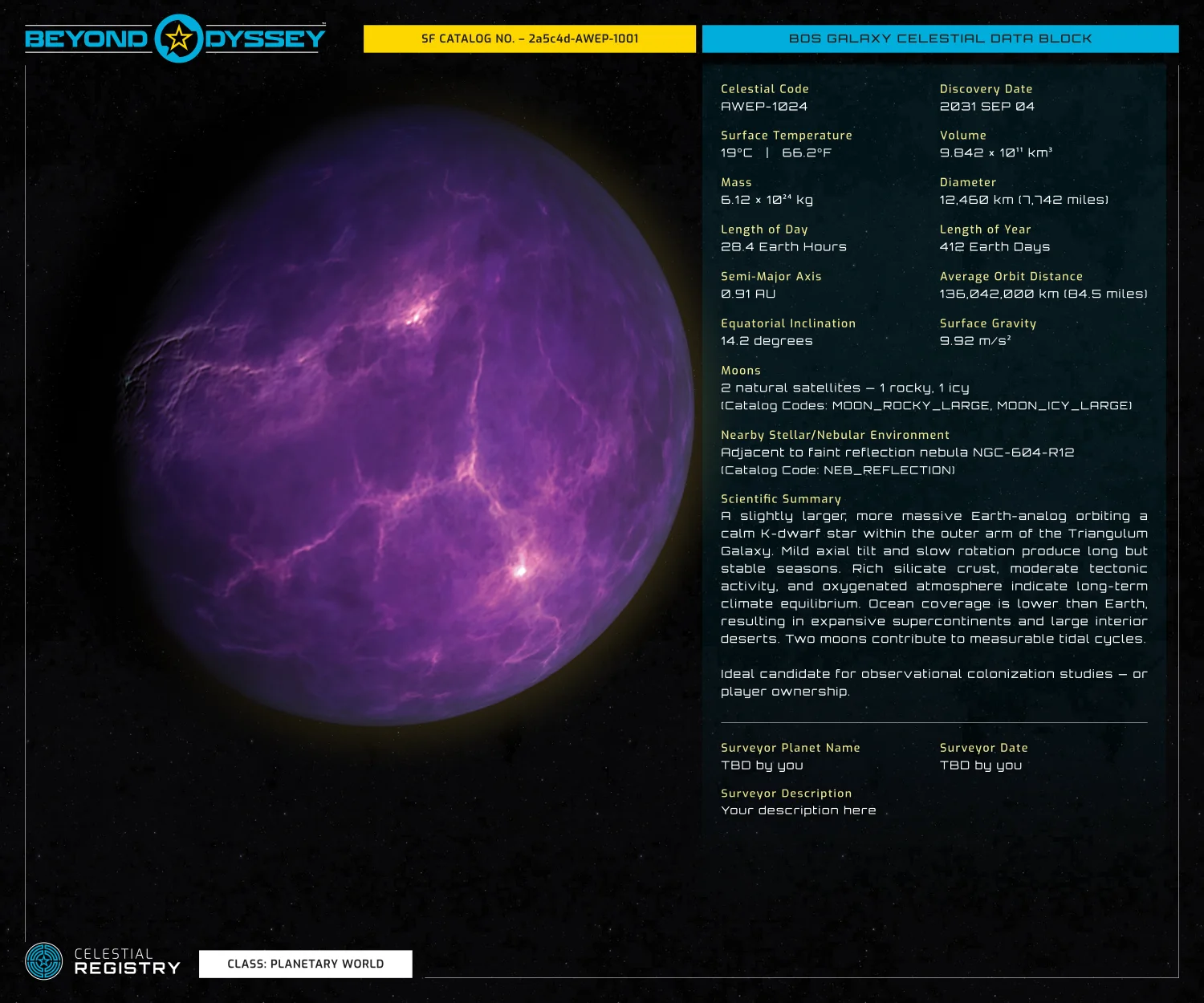 Celestial Registry – Name a Planet, Moon or Star datablock